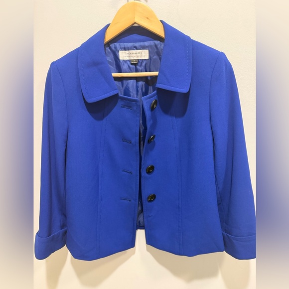 Tahari Arthur S Levine Royal Blue Cropped Blazer Jacket Size 4 Career Work - Picture 2 of 6